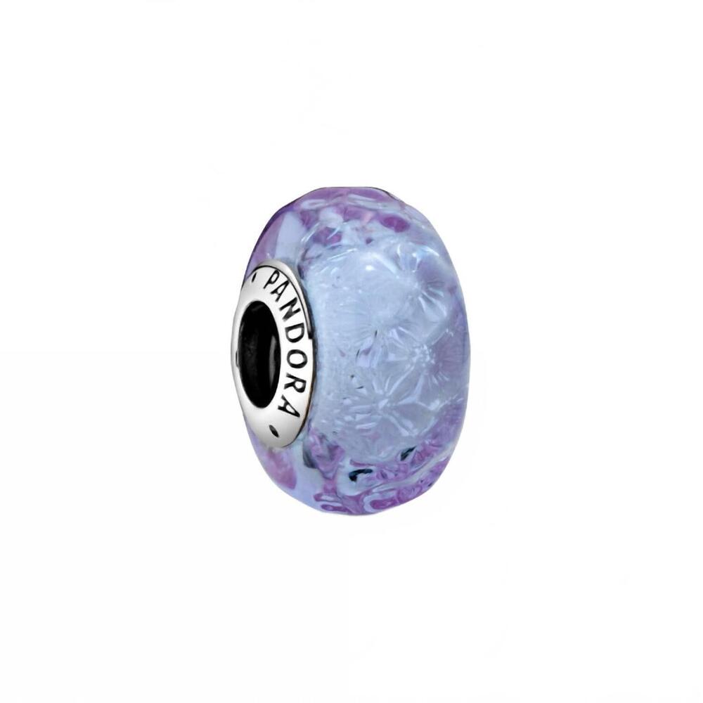 NEW PANDORA women's rounded murano glass charm in wavy lavender